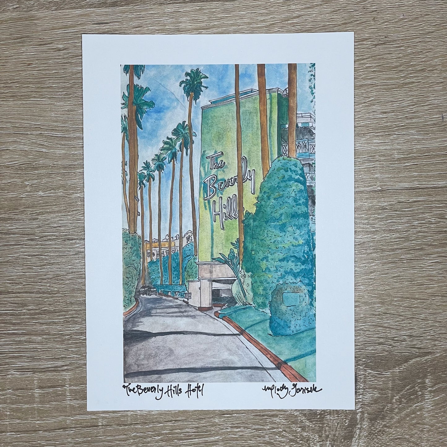 Beverly Hills Hotel Travel Watercolor Sketch Print