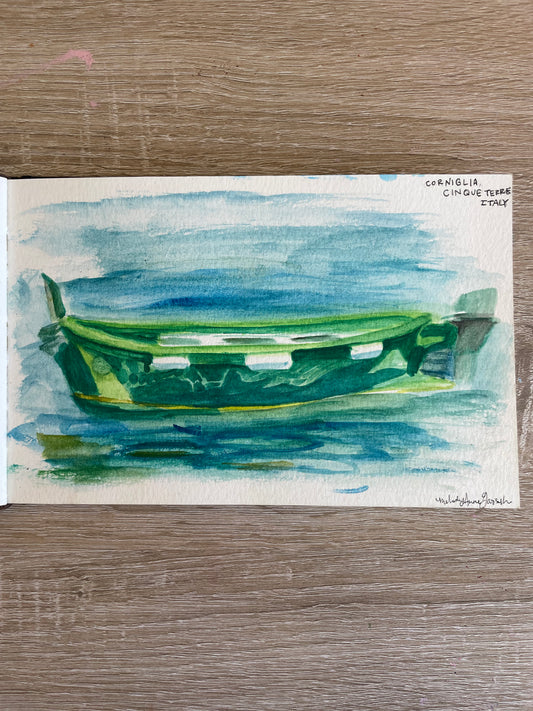 Green Boat Watercolor Print