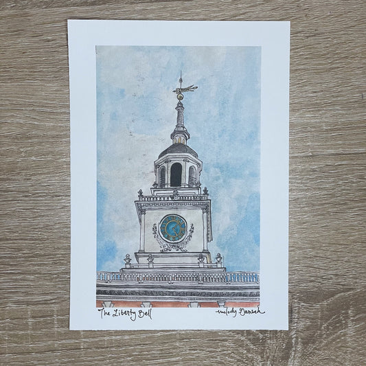 The Liberty Bell Clock Tower Travel Watercolor Sketch Print