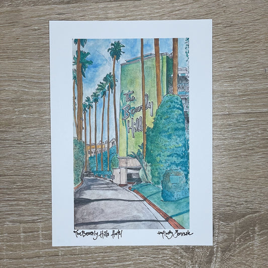 Beverly Hills Hotel Travel Watercolor Sketch Print