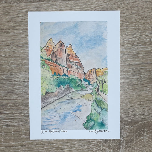 Zion National Park Travel Watercolor Sketch Print