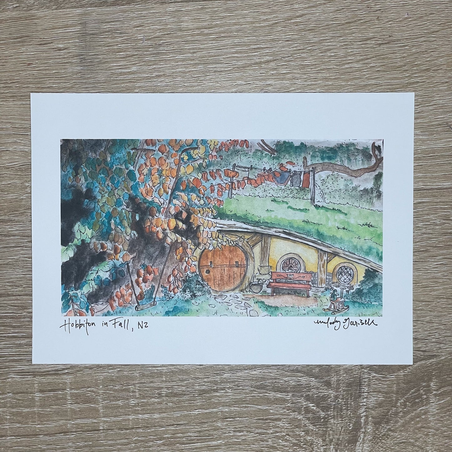 Hobbiton in the Fall Travel Watercolor Sketch Print