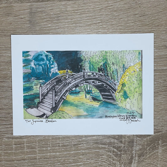 Japanese Bridge Travel Watercolor Sketch Print