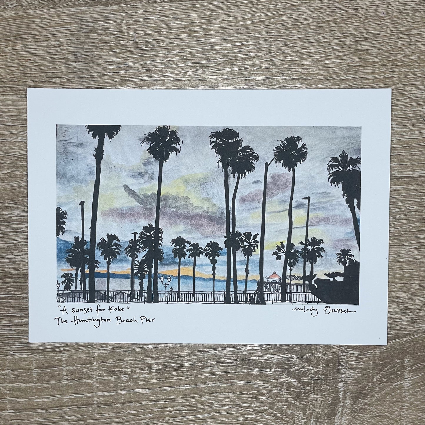 Huntington Beach Sunset Travel Watercolor Sketch Print