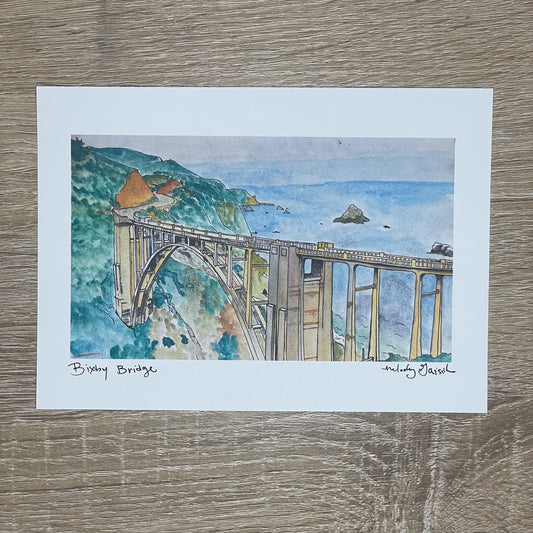 Bixby Bridge Travel Watercolor Sketch Print